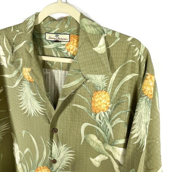 Tommy Bahama Silk Shirt Green Hawaiian Pineapple Button Short Sleeve Sz M Men's - Picture 3 of 7